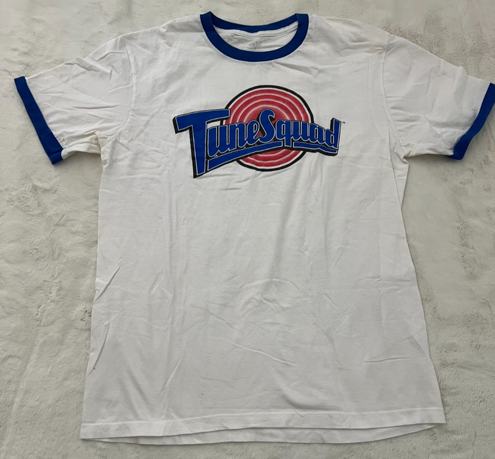 Space Jam Tune Squad Ringer T Shirt Mens L White Blue Graphic Tee Looney Tunes